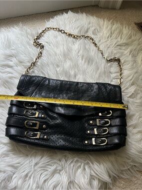Jimmy Choo Black Leather Shoulder Bag with Gold Chain